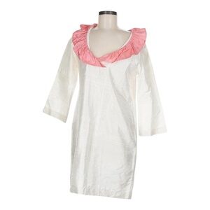Devon Baer Silk Ruffle Collar Shift Dress Women Medium Ivory White Pink